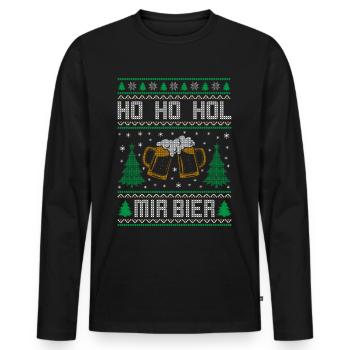 HO HO HOL MIR BIER | Ugly Christmas Weihnachten - Männer Premium Bio Langarmshirt - Schwarz - Vorne - Nico (187cm)