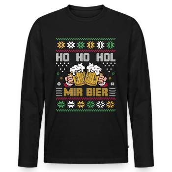 HO HO HOL MIR BIER - Ugly Christmas Weihnachten - Männer Premium Bio Langarmshirt - Schwarz - Vorne - Nico (187cm)