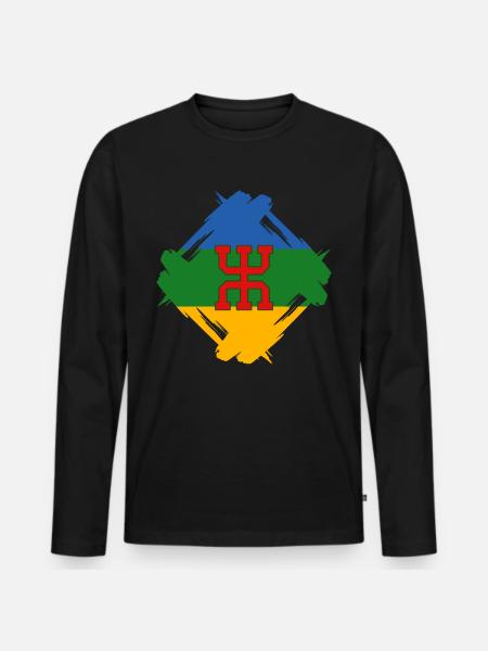 Amazigh-Flagge | Imazighen Berber Maghreb - Männer Premium Bio Langarmshirt - Schwarz