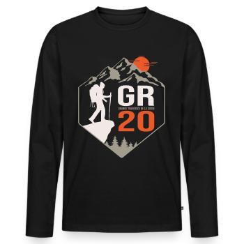 GR 20 randonnee corse sentier rando gr 20 - T-shirt manches longues Premium bio Homme - noir - Devant - Nico (187cm)