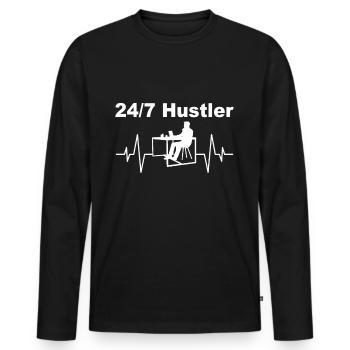 24/7 Hustler – Work Mode On - Männer Premium Bio Langarmshirt - Schwarz - Vorne - Nico (187cm)