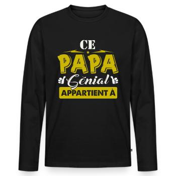 Ce Papa Génial appartient à [Personnalisable] - T-shirt manches longues Premium bio Homme - noir - Devant - Nico (187cm)
