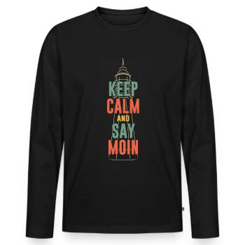 Keep Calm And Say Moin North German Vintage Retro - Men's Premium Organic Long Sleeve Shirt - black - Front - Nico (187cm)