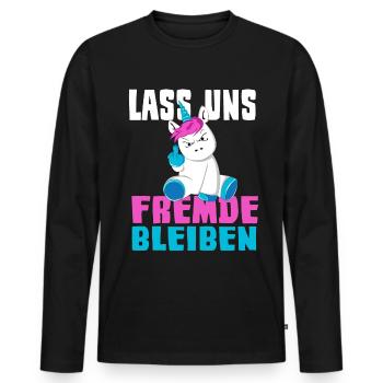 Lass uns Fremde Bleiben Einhorn Humor - Männer Premium Bio Langarmshirt - Schwarz - Vorne - Nico (187cm)