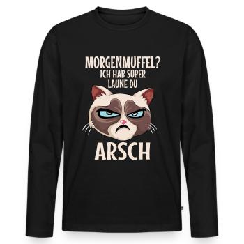 Morgenmuffel Katze Lustiger Spruch - Männer Premium Bio Langarmshirt - Schwarz - Vorne - Nico (187cm)