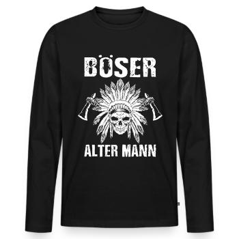 Böser Alter Mann Indianer Vintage Tomahawk - Männer Premium Bio Langarmshirt - Schwarz - Vorne - Nico (187cm)