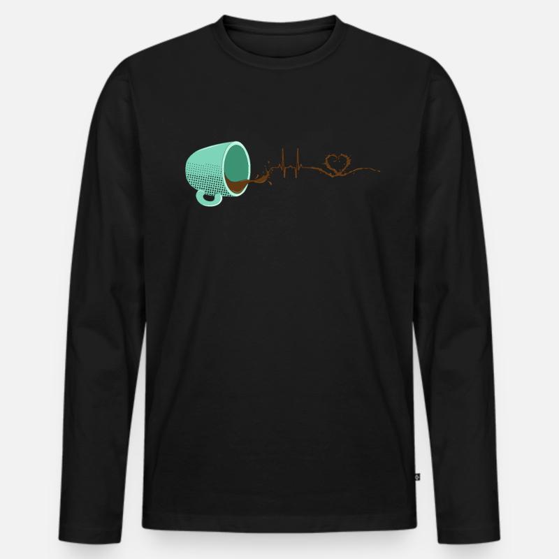 Herzschlag Kaffe EKG - Männer Premium Bio Langarmshirt - Schwarz