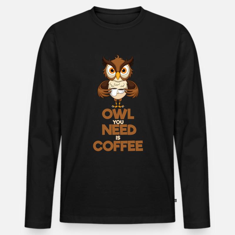 OWL you NEED is COFFEE - Männer Premium Bio Langarmshirt - Schwarz