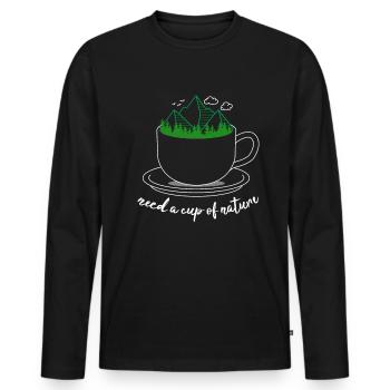 Besoin d’une tasse de nature en plein air - T-shirt manches longues Premium bio Homme - noir - Devant - Nico (187cm)