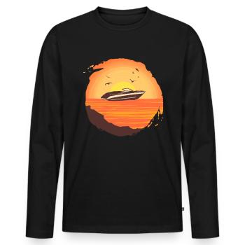 Bateau à moteur Sunset Vintage Retro - T-shirt manches longues Premium bio Homme - noir - Devant - Nico (187cm)
