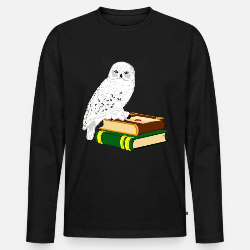 Schneeeule Bücher Zauberei - Männer Premium Bio Langarmshirt - Schwarz