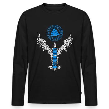 Valhalla Raben Wikinger Valknut Wotansknoten - Männer Premium Bio Langarmshirt - Schwarz - Vorne - Nico (187cm)