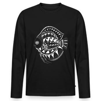 Poisson Maori Polynésien Tatouage - T-shirt manches longues Premium bio Homme - noir - Devant - Nico (187cm)