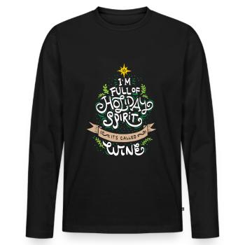 NOËL / AMATEURS DE VIN Je suis plein d' de vacances - T-shirt manches longues Premium bio Homme - noir - Devant - Nico (187cm)