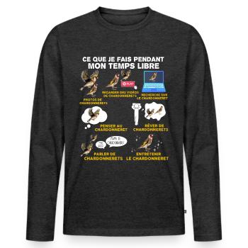 Oiseau, Chardonneret, idée cadeau passion animaux - T-shirt manches longues Premium bio Homme - anthracite chiné - Devant - Nico (187cm)