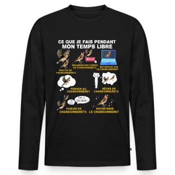 Oiseau, Chardonneret, idée cadeau passion animaux - T-shirt manches longues Premium bio Homme - noir - Devant - Nico (187cm)