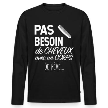 Papa Chauve pas besoin de cheveux humour - T-shirt manches longues Premium bio Homme - noir - Devant - Nico (187cm)