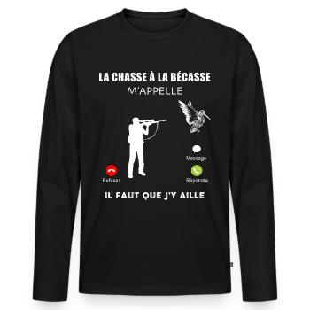 La bécasse en ligne humour chasse à la bécasse - T-shirt manches longues Premium bio Homme - noir - Devant - Nico (187cm)