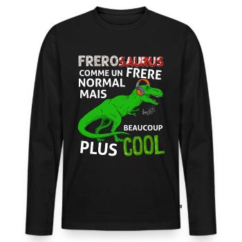 Frèrosaurus Humour Grand Frère Cadeau Dinosaure - T-shirt manches longues Premium bio Homme - noir - Devant - Nico (187cm)