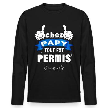 Chez papy tout est permis Humour - T-shirt manches longues Premium bio Homme - noir - Devant - Nico (187cm)