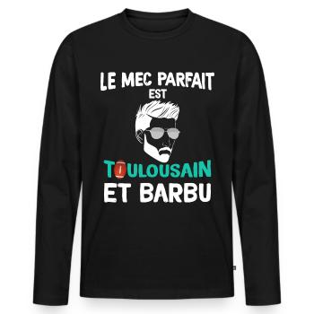 Toulousain et Barbu et Fan de Rugby - T-shirt manches longues Premium bio Homme - noir - Devant - Nico (187cm)