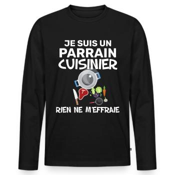 Mon Parrain Cuisinier Humour Cuisine - T-shirt manches longues Premium bio Homme - noir - Devant - Nico (187cm)