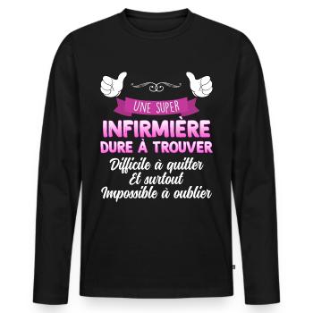 Super Infirmiere Cadeau Collègue Ou maman - T-shirt manches longues Premium bio Homme - noir - Devant - Nico (187cm)