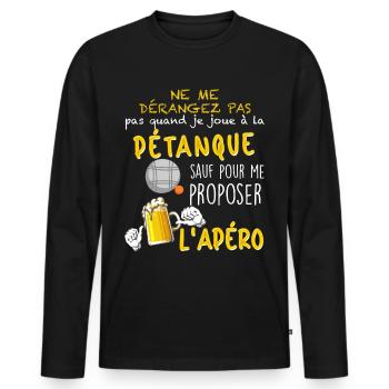 Pétanque Bouliste Et Apéro Mon Plaisir - T-shirt manches longues Premium bio Homme - noir - Devant - Nico (187cm)