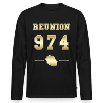 Gold Réunion 974 Cadeau Homme Femme Enfant - T-shirt manches longues Premium bio Homme - noir - Devant - Nico (187cm)