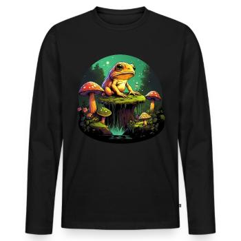 Cottagecore frog in magical forest - Men's Premium Organic Long Sleeve Shirt - black - Front - Nico (187cm)