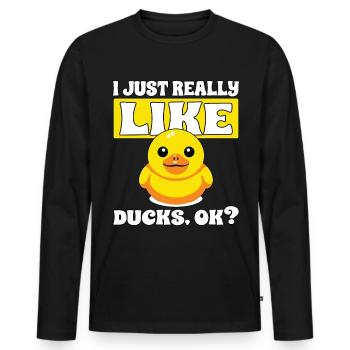 Drôle d’art du canard J’aime les canards - T-shirt manches longues Premium bio Homme - noir - Devant - Nico (187cm)