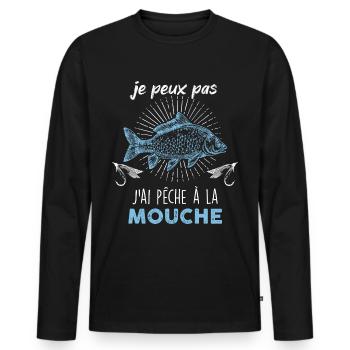 j peux pas j ai peche a la mouche - T-shirt manches longues Premium bio Homme - noir - Devant - Nico (187cm)