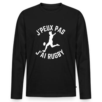J'Peux Pas J'ai Rugby Drôle Rugbyman - T-shirt manches longues Premium bio Homme - noir - Devant - Nico (187cm)