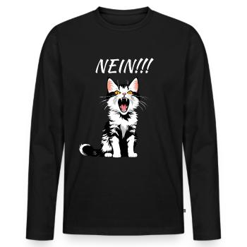 Katze NEIN! - Männer Premium Bio Langarmshirt - Schwarz - Vorne - Nico (187cm)
