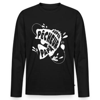 Papa pêcheur humour pêche cadeau fête des pères - T-shirt manches longues Premium bio Homme - noir - Devant - Nico (187cm)
