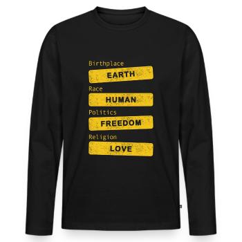 Terre natale - Amour de la liberté humaine - T-shirt manches longues Premium bio Homme - noir - Devant - Nico (187cm)