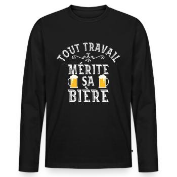 Tout travail mérite sa bière humour biere apero - T-shirt manches longues Premium bio Homme - noir - Devant - Nico (187cm)