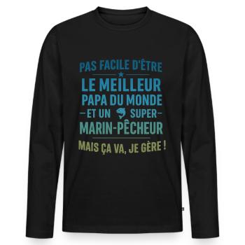 Super Papa Marin-Pêcheur cadeau fête des pères - T-shirt manches longues Premium bio Homme - noir - Devant - Nico (187cm)