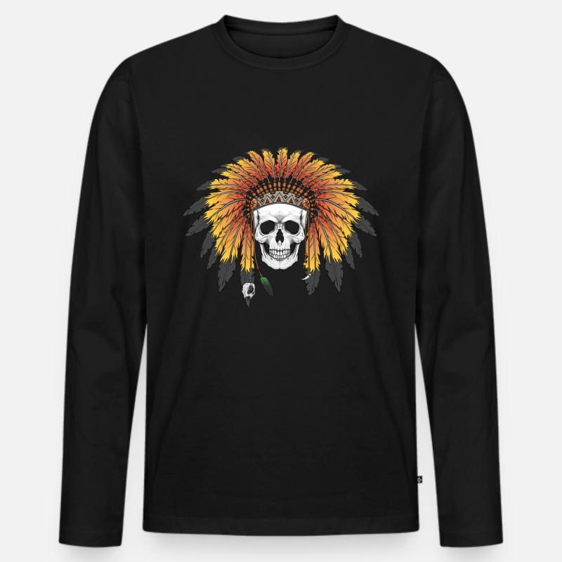 Indischer Schädel - Männer Premium Bio Langarmshirt - Schwarz
