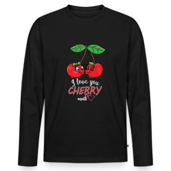 Liebende Kirschen Obst Cartoon Comic Liebe - Männer Premium Bio Langarmshirt - Schwarz - Vorne - Nico (187cm)