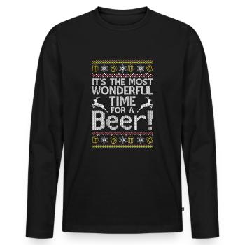 Christmas Sweater Best Time for Beer Fun - Men's Premium Organic Long Sleeve Shirt - black - Front - Nico (187cm)