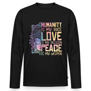 Religion Humanité Amour Paix Cooles - T-shirt manches longues Premium bio Homme - noir - Devant - Nico (187cm)