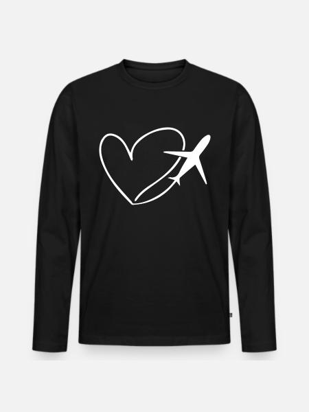 Airplane Sky Heart Cool Gift - Men's Premium Organic Long Sleeve Shirt - black