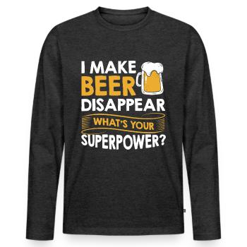 Je fais disparaître la bière Superpower alcool - T-shirt manches longues Premium bio Homme - anthracite chiné - Devant - Nico (187cm)