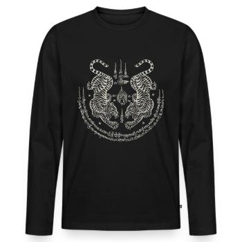Sak Yant Thai Tattoo Twin Tiger Muay Thai Gift - Men's Premium Organic Long Sleeve Shirt - black - Front - Nico (187cm)