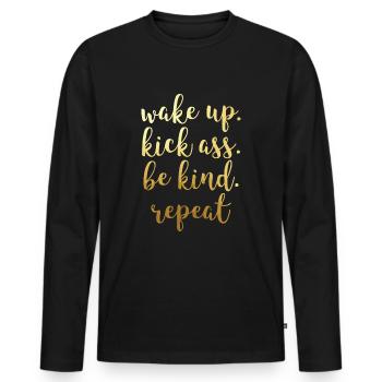 Kick ass repeat - T-shirt manches longues Premium bio Homme - noir - Devant - Nico (187cm)