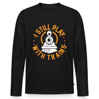 Les amateurs de trains jouent avec le chemin de fer - T-shirt manches longues Premium bio Homme - noir - Devant - Nico (187cm)