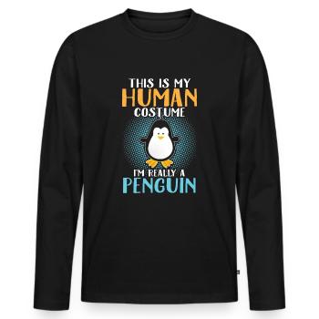 Pinguin im Menschenkostüm - Männer Premium Bio Langarmshirt - Schwarz - Vorne - Nico (187cm)
