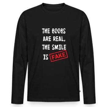 Brüste sind echt Lächeln ist Fake - Männer Premium Bio Langarmshirt - Schwarz - Vorne - Nico (187cm)