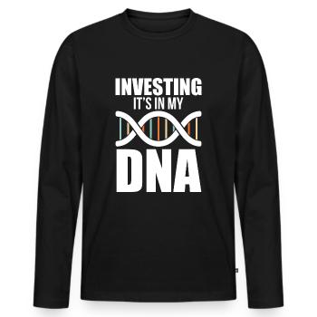 Investieren Kapital Cash ist in meiner DNA - Männer Premium Bio Langarmshirt - Schwarz - Vorne - Nico (187cm)